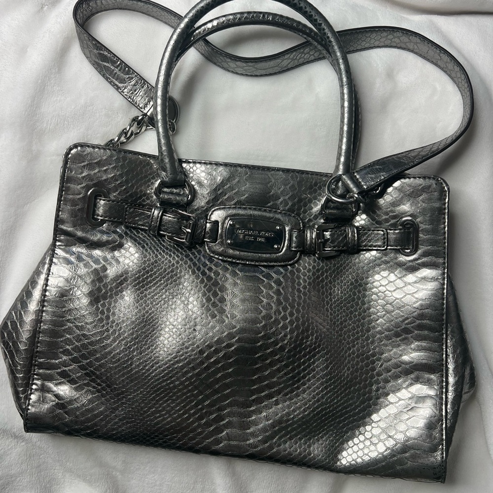 Michael Kors Faux Snakeskin Embossed Metallic Satchel